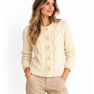 GoFish Womens Vintage Cream Knit Cardigan XL Fisherman Cottagecore Coastal